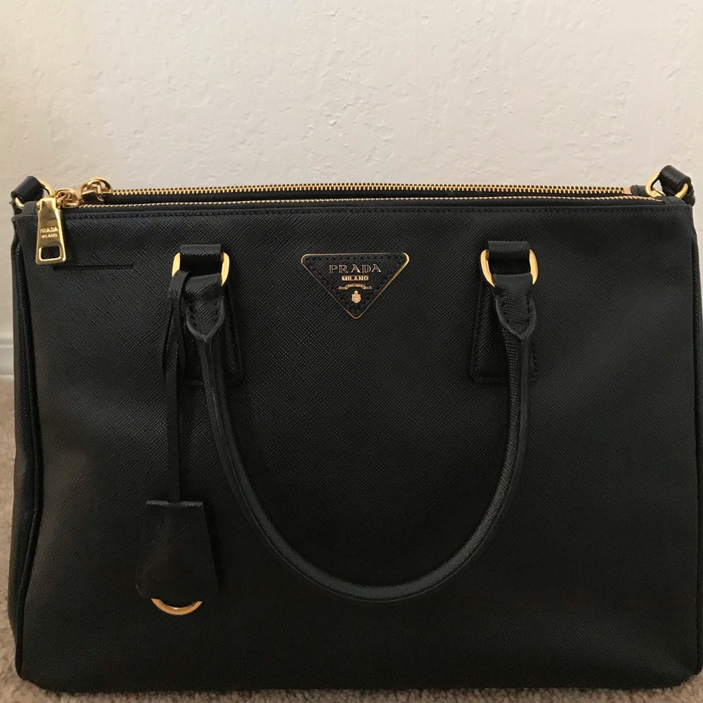 Saffiano Double-Zip Executive Tote Bag, Black